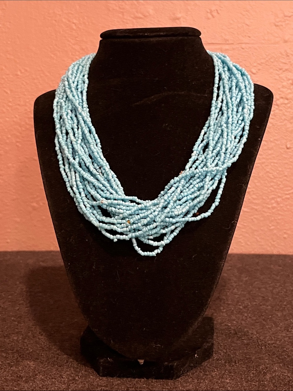 Multi-Strand Light Blue Beaded Necklace for Women